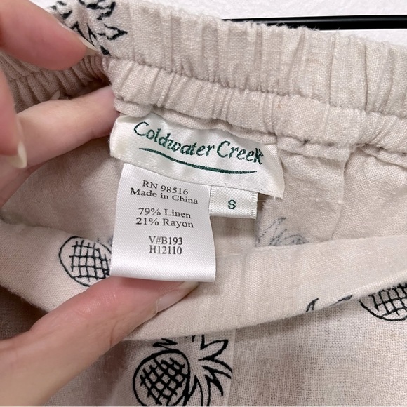 COLDWATER CREEK Linen Tropical Pineapple Print Pull On Wide Leg Pants, size S - Picture 3 of 9